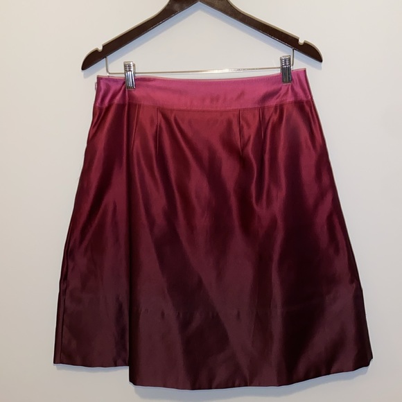 🌺Ann Taylor Ombre Silk Blend Womens Pleated w/Pockets Wine Sz8 A-line Skirt - Picture 8 of 8